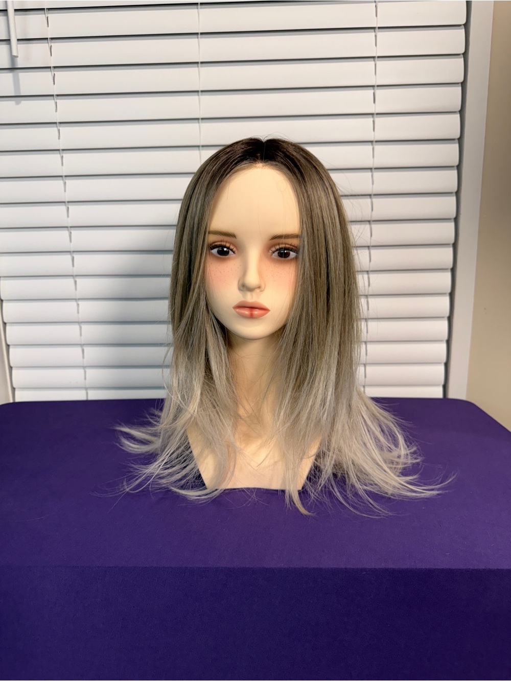 Synthetic Ombre Lace Front Wig - Ash Brown to Silver Blonde